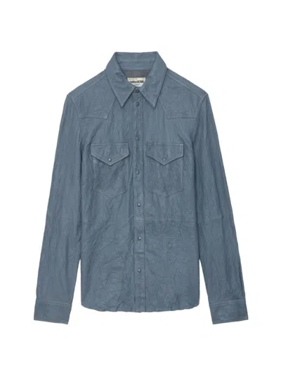Shop Zadig & Voltaire Women's Thelma Crinkled Leather Shirt In Light Blue