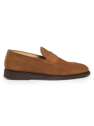 Shop Brunello Cucinelli Men's Leather Loafers In Tan