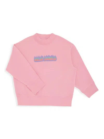 Shop Palm Angels Little Girl's & Girl's Logo Flames Crewneck Sweatshirt In Rose Quartz