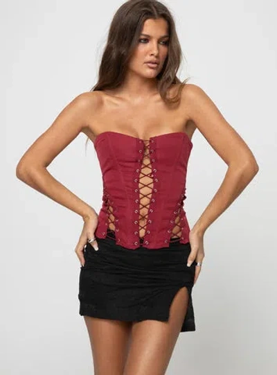 Shop Princess Polly Lower Impact Eden Lace Up Corset In Red