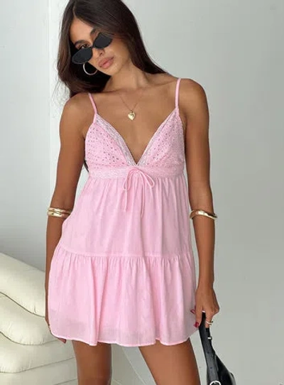 Princess Polly Nicoletta Eyelet Embroidered Babydoll Minidress In Pink