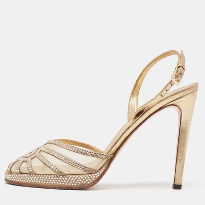 Pre-owned Valentino Garavani Gold Mesh And Crystal Embellished Suede Platform Slingback Sandals Size 37