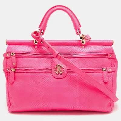 Pre-owned Roberto Cavalli Neon Pink Snakeskin Diva Top Handle Bag