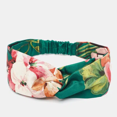 Pre-owned Gucci Green Blooms Print Silk Headband