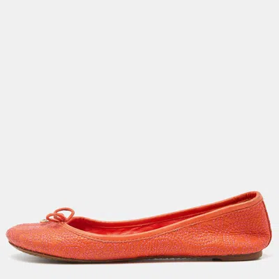 Pre-owned Tory Burch Orange Leather Reva Ballet Flats Size 36.5