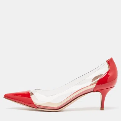 Pre-owned Gianvito Rossi Red Patent Leather And Pvc Plexi Pumps Size 38