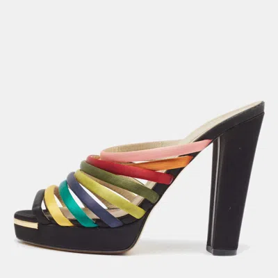 Pre-owned Fendi Multicolor Satin Strappy Platform Slide Sandals Size 40