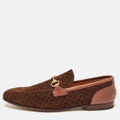 Pre-owned Gucci Brown Mini G Cube Suede Jordaan Loafers Size 44.5
