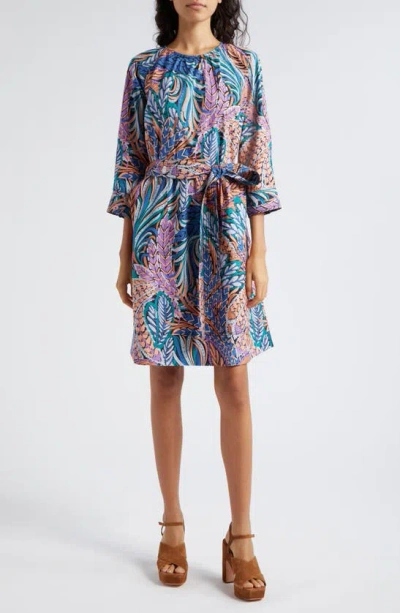 Shop Banjanan Irene Botanical Print Organic Cotton Dress In Clay