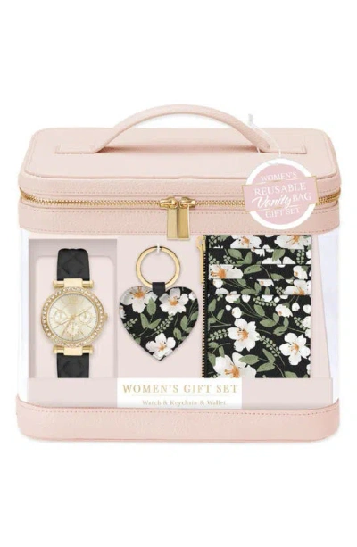Shop I Touch 36mm Crystal Embellished Watch, Keychain, & Card Wallet Gift Set In Black
