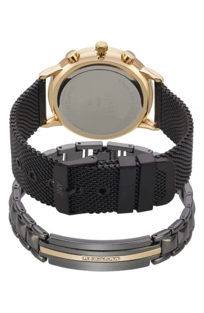 I Touch Jones New York Three-hand Quartz Mesh Strap Watch & Id Bracelet Set In Black