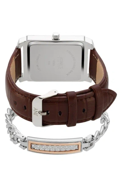 Shop I Touch Diamond Accent Three-hand Quartz Watch & Id Bracelet Set In Brown