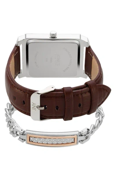 I Touch Jones New York Diamond Accent Three-hand Quartz Watch & Id Bracelet Set In Brown