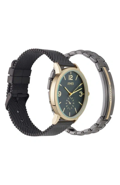 I Touch Jones New York Three-hand Quartz Mesh Strap Watch & Id Bracelet Set In Black