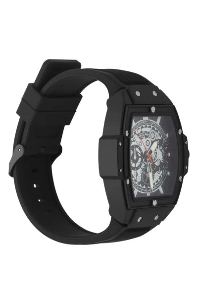 I Touch Ed Hardy Tonneau Three Hand Quartz Silicone Strap Watch, 48mm In Black