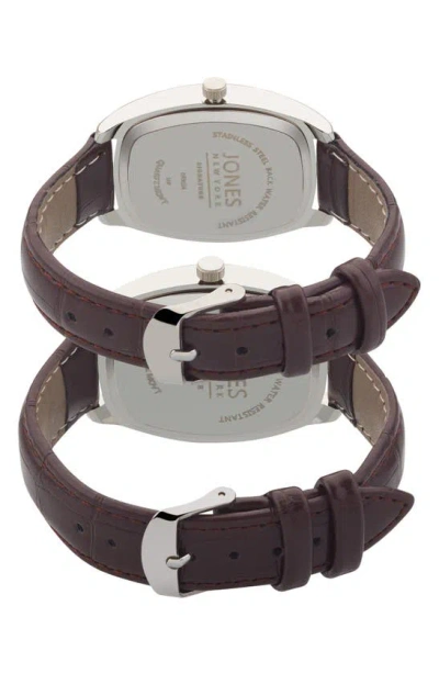 Shop I Touch Two-piece Diamond Accent Tonneau Faux Leather Strap Watch His & Hers Set In Brown