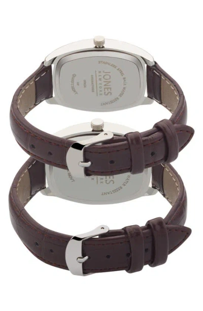 I Touch Jones New York Two-piece Diamond Accent Tonneau Faux Leather Strap Watch His & Hers Set In Brown