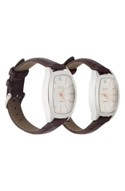 Shop I Touch Two-piece Diamond Accent Tonneau Faux Leather Strap Watch His & Hers Set In Brown