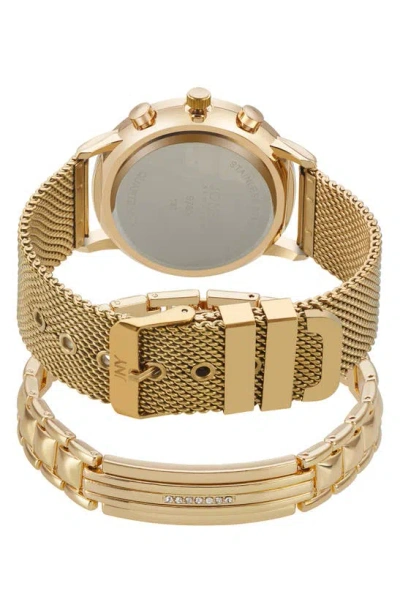 I Touch Jones New York Three-hand Quartz Mesh Strap Watch & Id Bracelet Set In Gold