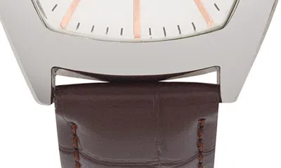 Shop I Touch Two-piece Diamond Accent Tonneau Faux Leather Strap Watch His & Hers Set In Brown