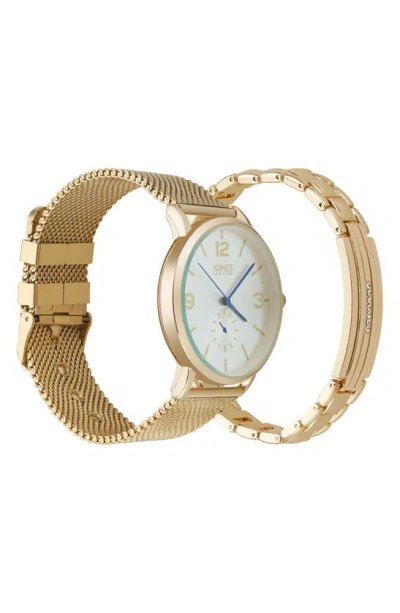 I Touch Jones New York Three-hand Quartz Mesh Strap Watch & Id Bracelet Set In Gold