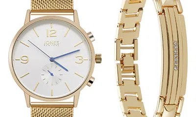 I Touch Jones New York Three-hand Quartz Mesh Strap Watch & Id Bracelet Set In Gold