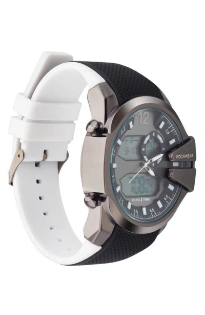 Shop I Touch Rocawear Analog & Digital Silicone Strap Watch, 51mm Case In Black/ White