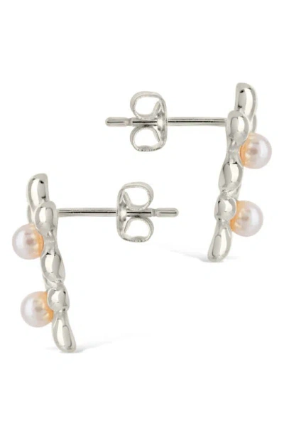 Sterling Forever Vallie Cultured Pearl Stud Earrings In Silver