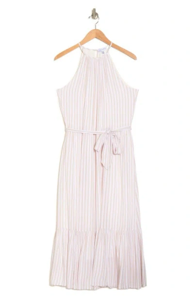 Shop Lucy Paris Zoya Stripe Halter Neck Midi Dress In Beige White