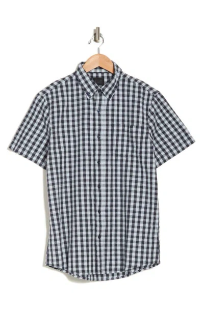 Shop 14th & Union Bergen Plaid Short Sleeve Linen & Cotton Blend Button-down Shirt In Blue- Navy Bergen Plaid