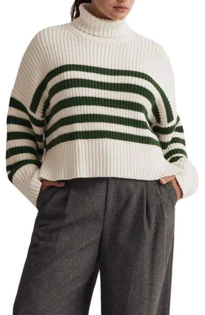 Shop Madewell Wide Rib Turtleneck Sweater In Varsity Green Stripe