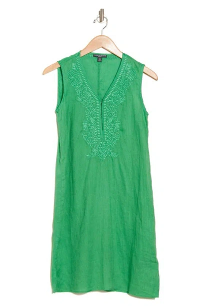 Shop Chelsea And Theodore Embroidered Linen Dress In Green Grass