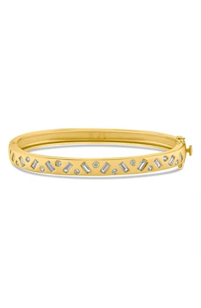 Shop Cz By Kenneth Jay Lane Inlay Hinge Bracelet In Clear/ Gold