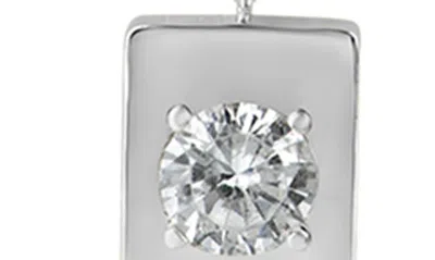 Shop Cz By Kenneth Jay Lane Cubic Zirconia Rectangular Charm Necklace In Clear/ Silver
