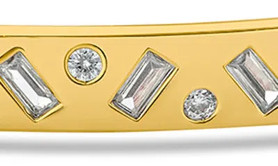 Shop Cz By Kenneth Jay Lane Inlay Hinge Bracelet In Clear/ Gold