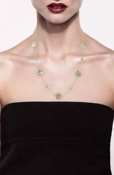 Shop Cz By Kenneth Jay Lane Clover Station Necklace In Mother Of Pearl/ Gold