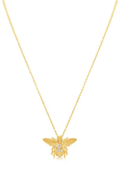 Suzy Levian Rose Sterling Silver Cubic Zirconia Bumble Bee Necklace In Yellow