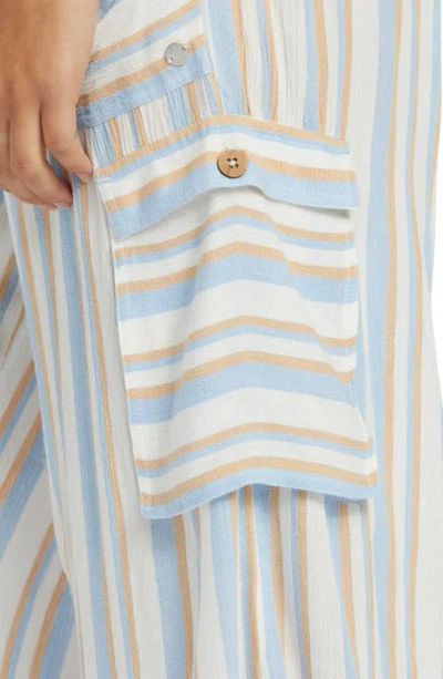 Shop Roxy Precious Cargo Stripe Drawstring Pants In Egret