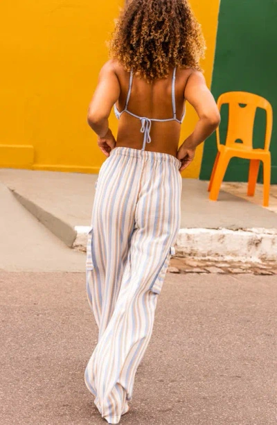 Shop Roxy Precious Cargo Stripe Drawstring Pants In Egret