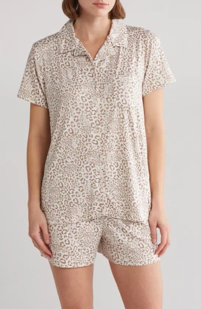 Shop Jaclyn Print Short Pajamas In Bias Wash Leopard Crystal Gray