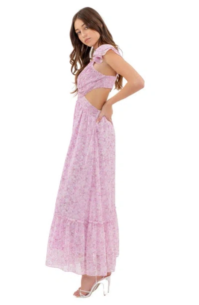 Shop Blu Pepper Pleated Cutout Midi Dress In Pink Multi