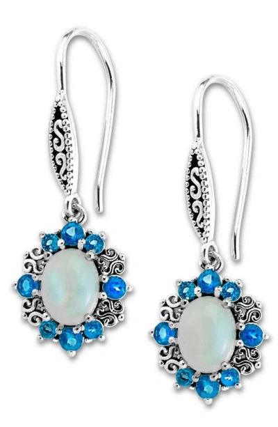 Samuel B. Sterling Silver Oval Opal & Semiprecious Stone Halo Drop Earrings In Blue Multi