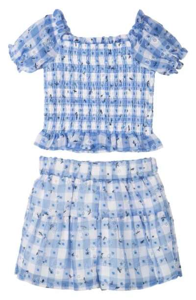 Shop Rare Editions Kids' Flower Embroidered Gingham Set In Blue