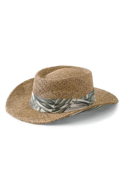 Shop San Diego Hat Seagrass Gambler Hat In Beige/ Leaf Print