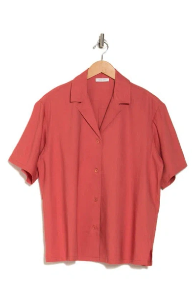 Shop Rebecca Taylor Cabana Short Sleeve Linen Blend Shirt In Carnelian