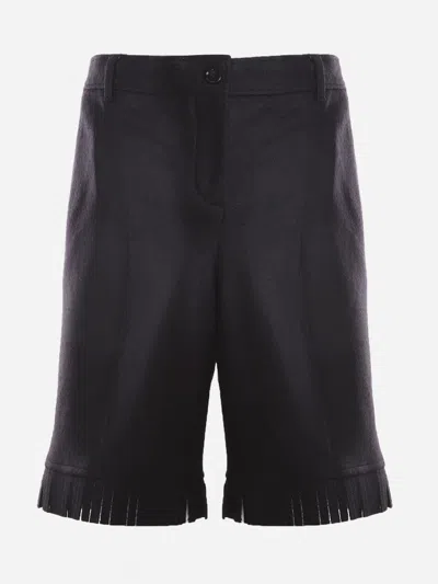 Shop Burberry Wool Shorts With Frayed Edges In Black