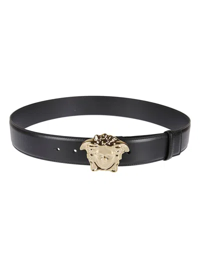 Shop Versace Medusa Head Buckled Belt In Black