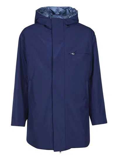 Shop Prada Reversible Effect Hooded Coat In Blue