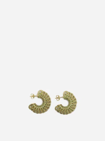 Shop Bottega Veneta Gold-plated Silver Earrings And Crystals In Grass