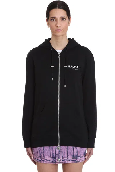 Shop Balmain Sweatshirt In Black Cotton In Nero/bianco
